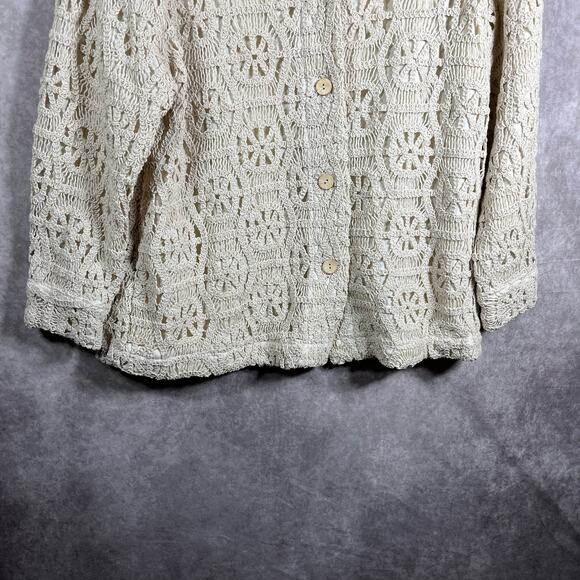 Illa Illa Cardigan Sweater Womens Medium Ivory Crochet Button Front Boho Cottage - Picture 3 of 10